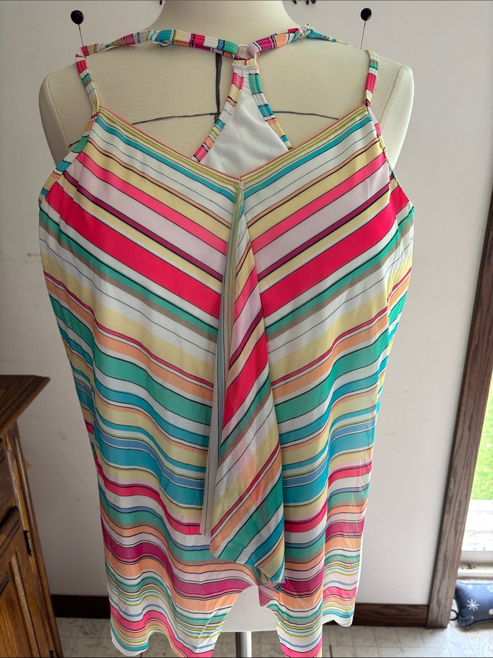 Beach House Striped Multicolor Swim Coverup - Pink, Teal, Yellow, White